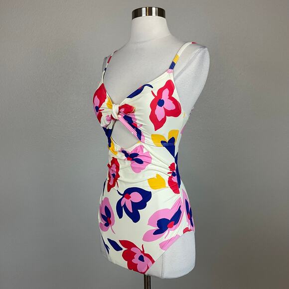 Kate Spade Women's Bathing Suit Size Large Ivory White Floral Cut Out One-Piece - Picture 4 of 10